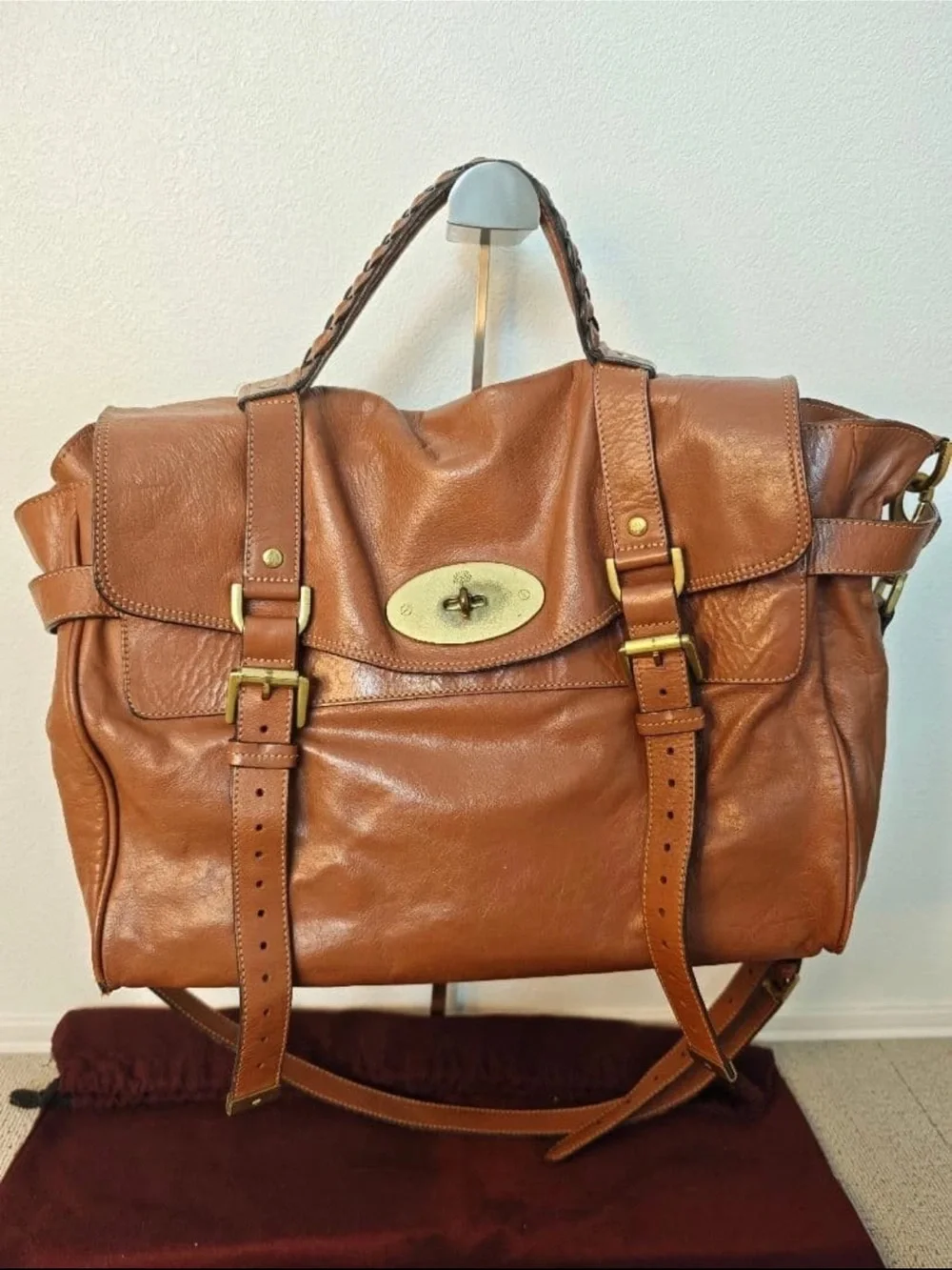 Mulberry Tan Leather Satchel with Brass Hardware